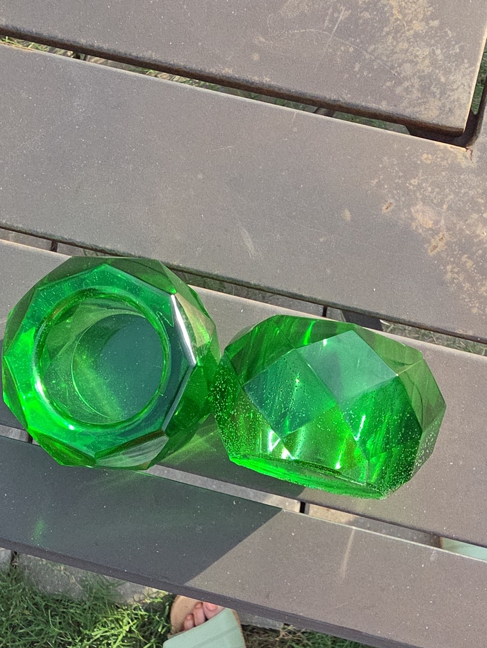 Faceted Green Glass Decorative Candle Voltives - Emerald Accent.